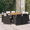 vidaXL 9 pcs conjunto de jantar p/ jardim c/ almofad&otilde;es vime PE preto