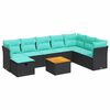 vidaXL 9 pcs conjunto de sof&aacute;s p/ jardim c/ almofad&otilde;es vime PE preto