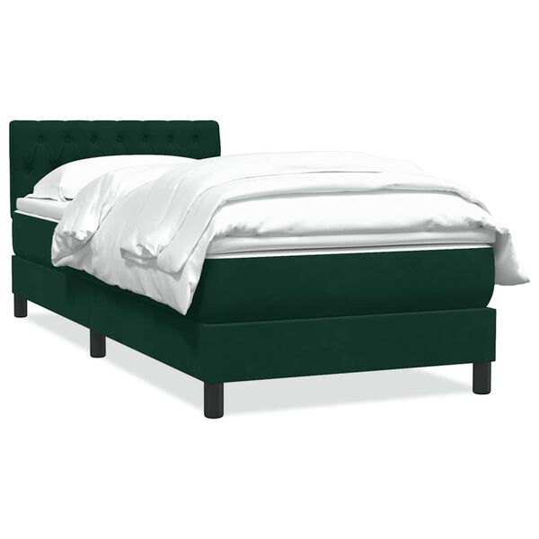 vidaXL Cama com molas/colch&atilde;o 100x220 cm veludo verde-escuro