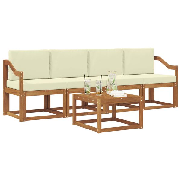vidaXL Conjunto de Sof&aacute;s para Exterior 5 pcs Natural e Creme
