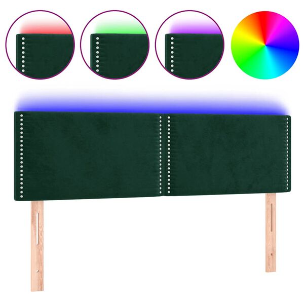 vidaXL Cabeceira de cama c/luzes LED veludo 144x5x78/88cm verde-escuro