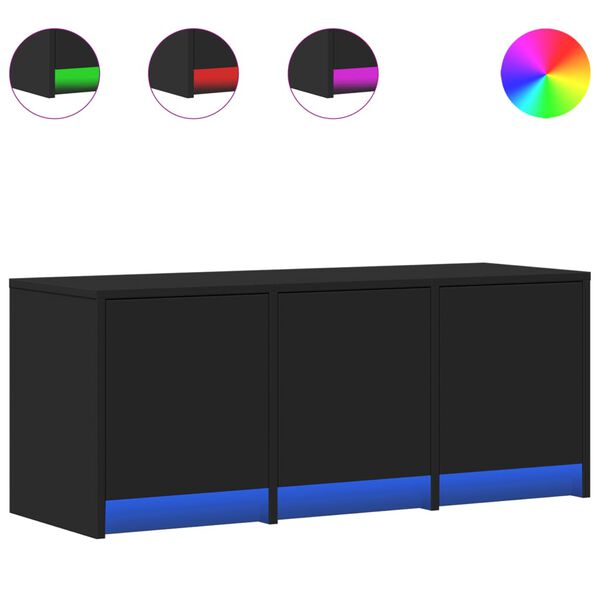 vidaXL Móvel de TV com luzes LED derivados de madeira preto