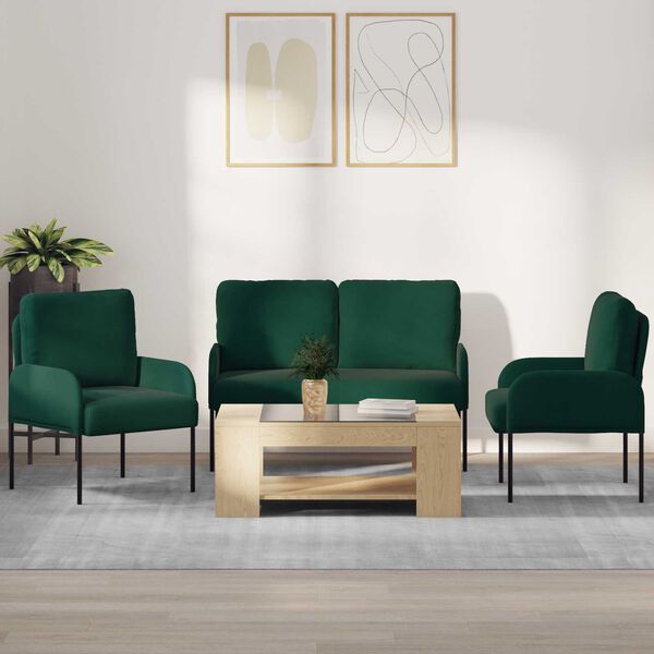 vidaXL Conjuntos de sof&aacute;s 3 pcs Verde Escuro 115 x 56 x 80 cm