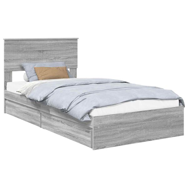 vidaXL Cama com Armazenamento com cabeceira Cinza Sonoma 100 x 200 cm