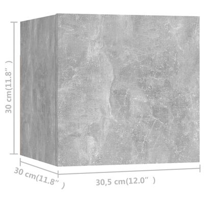 vidaXL Móveis de parede para TV 8 pcs 30,5x30x30 cm cinzento cimento
