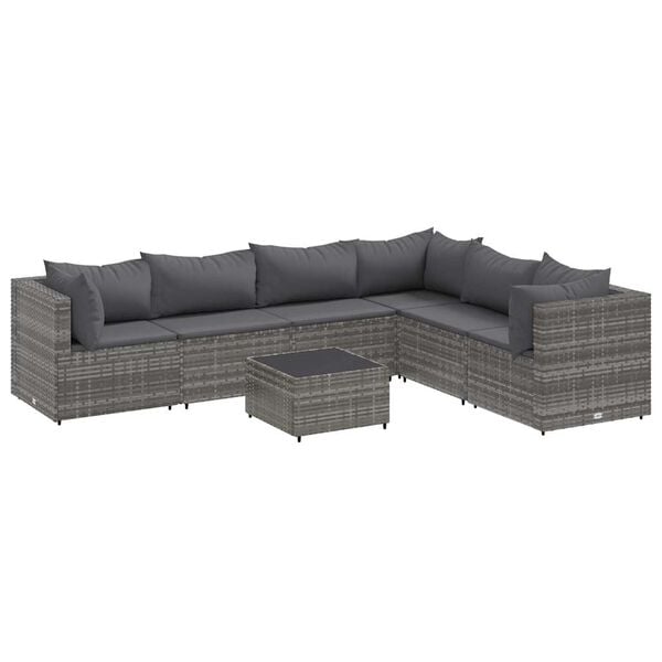 vidaXL 7 pcs conjunto lounge de jardim c/ almofad&otilde;es vime PE cinzento