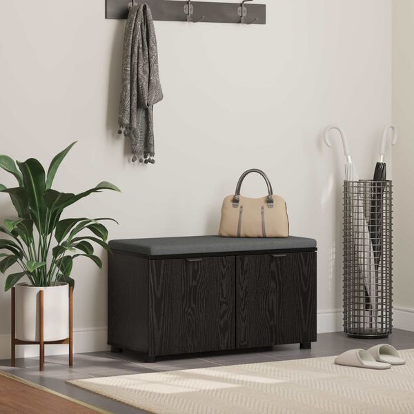 vidaXL Banco de Hall com almofada Carvalho Preto 80 x 46 x 46 cm