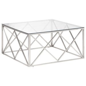 vidaXL Mesa de centro a&ccedil;o inoxid&aacute;vel e vidro temperado prateado
