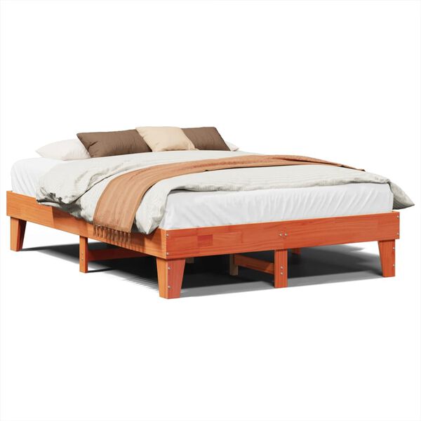 vidaXL Cama sem colch&atilde;o 140x200 cm madeira pinho maci&ccedil;a castanho-mel