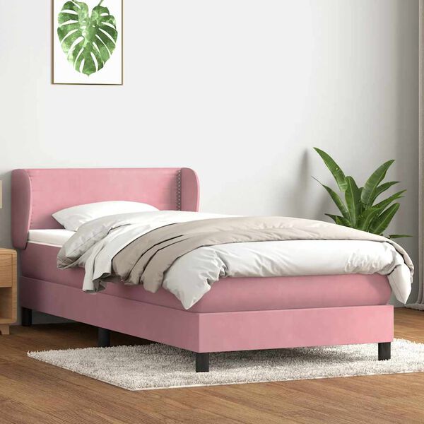 vidaXL Cama com molas/colch&atilde;o rosa 90x220 cm veludo