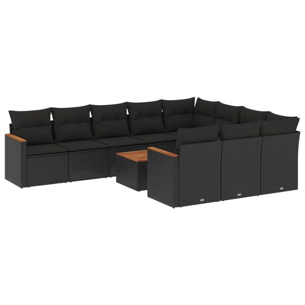 vidaXL 11 pcs conjunto sof&aacute;s de jardim c/ almofad&otilde;es vime PE preto