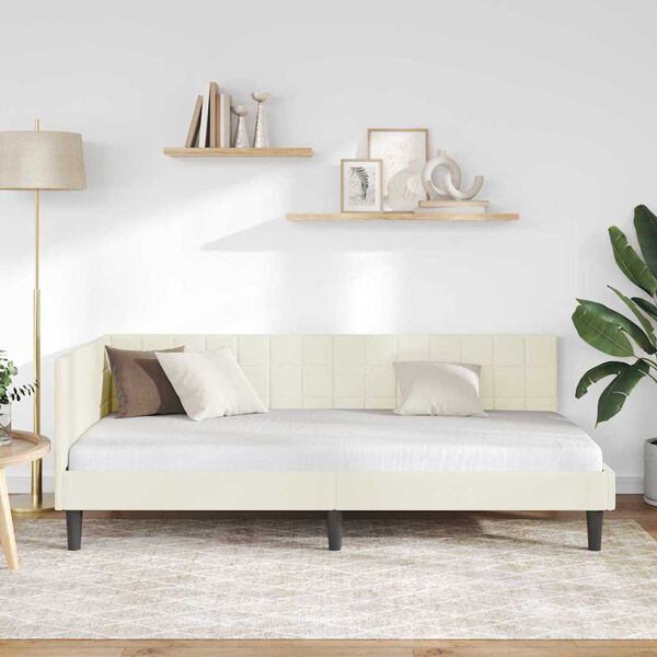 vidaXL Estrutura de Cama de Canto Creme 100 cm x 200 cm Veludo