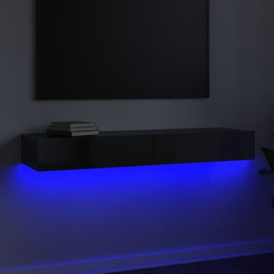 vidaXL Móvel de TV com luzes LED 120x35x15,5 cm alto brilho preto