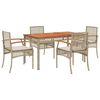 vidaXL 5 pcs conjunto de jantar p/ jardim com almofad&otilde;es vime PE bege