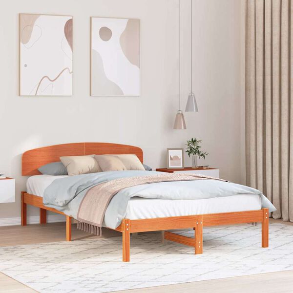vidaXL Estrutura da Cama com cabeceira Marrom Cera 135 x 190 cm