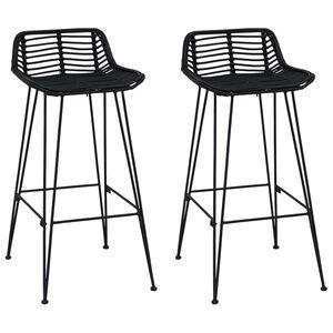 vidaXL Banco de bar 2 pcs Preto 44 x 46 x 91 cm Rattan e A&ccedil;o