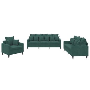 vidaXL 3 pcs conjunto de sof&aacute;s com almofad&otilde;es veludo verde-escuro