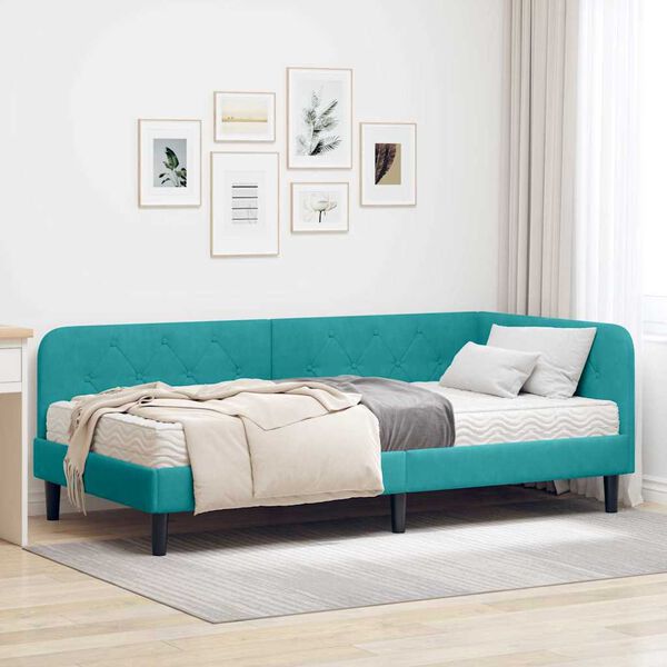 vidaXL Estrutura de Cama de Canto Turquesa 100 x 200 cm Veludo