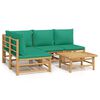 vidaXL 5 pcs conjunto lounge de jardim bambu c/ almofad&otilde;es verdes