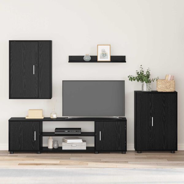 vidaXL Conjunto de m&oacute;vel de TV 4 pcs Carvalho Preto Madeira processada