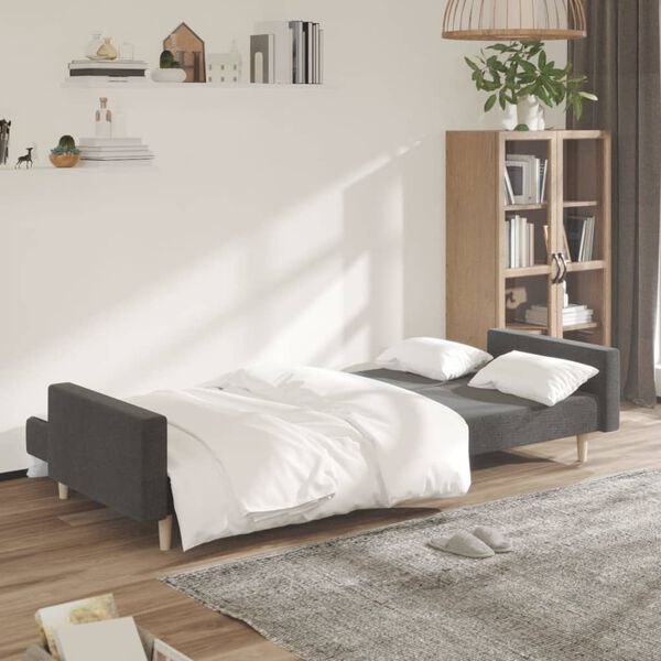 vidaXL Sof&aacute;-cama de 2 lugares tecido cinzento-escuro