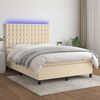 vidaXL Cama box spring c/ colch&atilde;o e LED 140x190 cm tecido cor creme