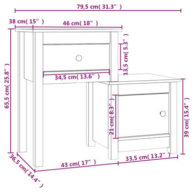 vidaXL Mesa de cabeceira 79,5x38x65,5 cm madeira pinho maciça branco