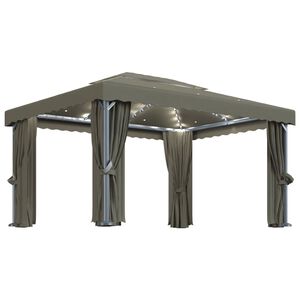 vidaXL Gazebo com cortinas e cord&otilde;es de luzes LED 4x3 m cinza-acastan.