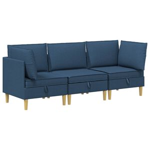 vidaXL Conjunto de sof&aacute; modular com armazenamento 3 unid. Azul Tecido