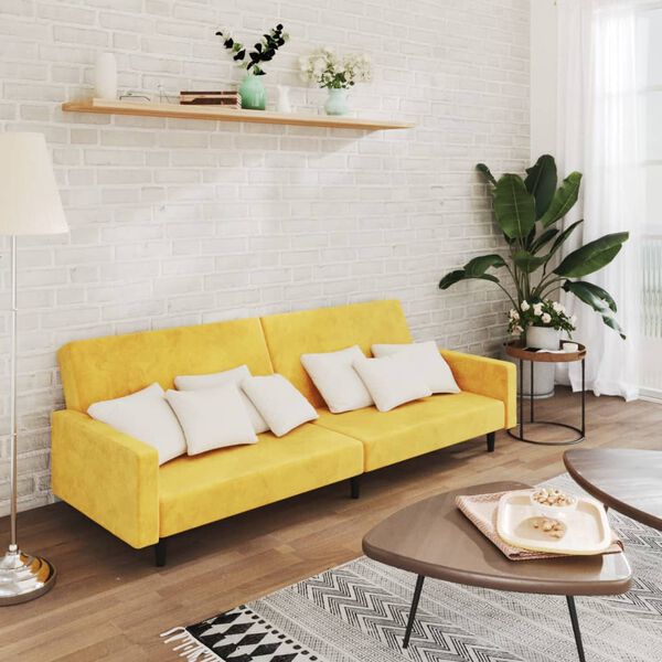 vidaXL Sof&aacute;-cama de 2 lugares veludo amarelo