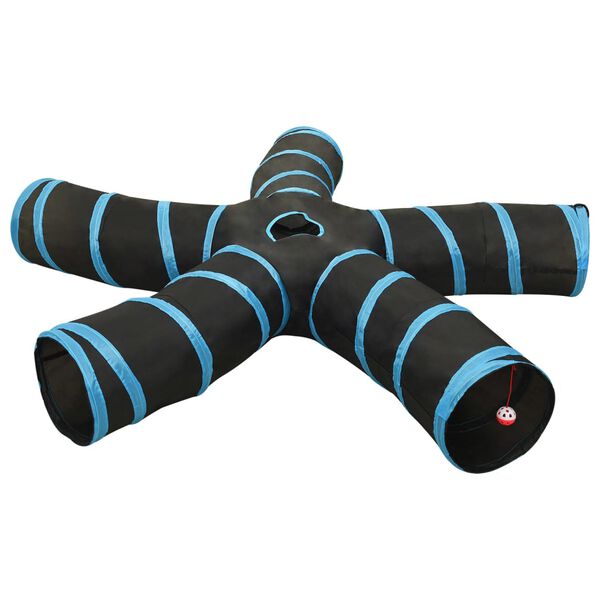 vidaXL Túnel para gatos 5 vias 25 cm poliéster preto e azul