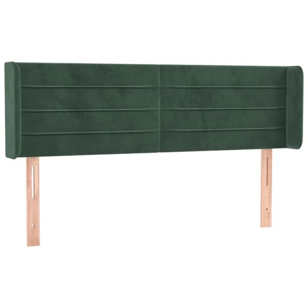 vidaXL Cabeceira cama c/ luzes LED veludo 147x16x78/88 cm verde-escuro