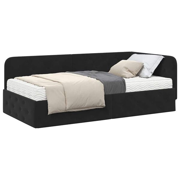 vidaXL Estrutura de Cama de Canto Preto 100 x 200 cm Veludo