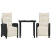 vidaXL 3 pcs conjunto de jantar p/ jardim c/ almofad&otilde;es vime PE preto
