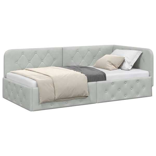 vidaXL Estrutura de Cama de Canto Cinzento-claro 90 x 190 cm Veludo