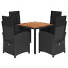 vidaXL 5 pcs conjunto de jantar p/ jardim c/ almofad&otilde;es vime PE preto