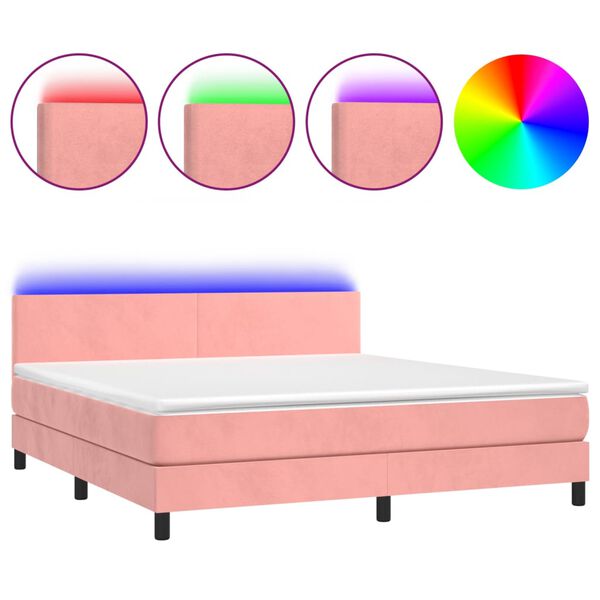 vidaXL Cama box spring c/ colch&atilde;o/LED 180x200 cm veludo rosa