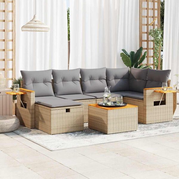 vidaXL 7 pcs conjunto de sof&aacute;s p/ jardim com almofad&otilde;es vime PE bege