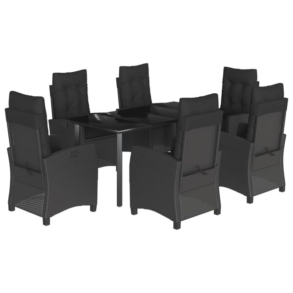 vidaXL 7 pcs conjunto de jantar p/ jardim c/ almofad&otilde;es vime PE preto