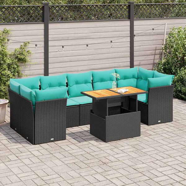 vidaXL 8 pcs conjunto sof&aacute;s de jardim c/ almofad&otilde;es vime PE preto
