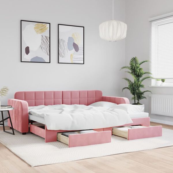 vidaXL Sofá-cama com gavetão e gavetas 80x200 cm veludo rosa