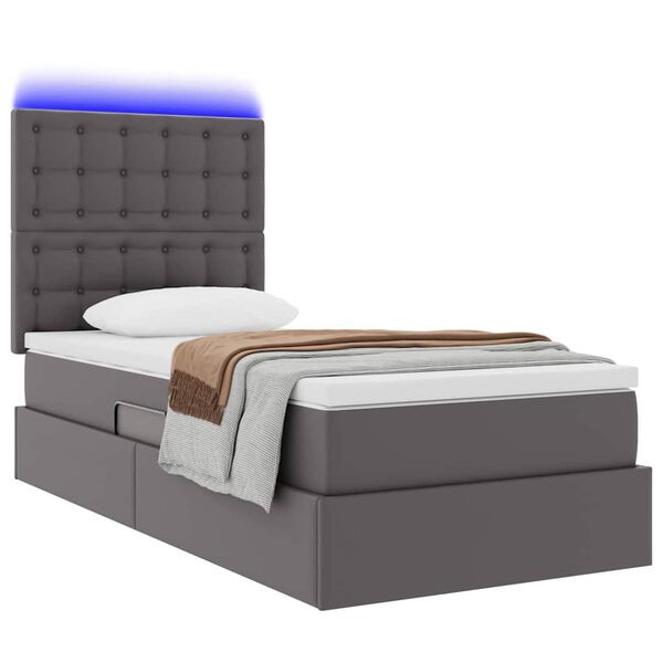 vidaXL Cama com arruma&ccedil;&atilde;o e LED Cinzeto 90 x 200 cm Couro Sint&eacute;tico