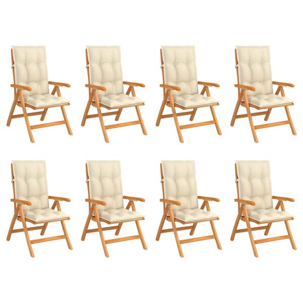 vidaXL Cadeiras de jardim reclin&aacute;veis c/ almofad&otilde;es 8 pcs teca maci&ccedil;a