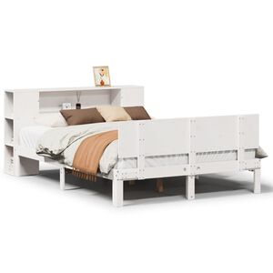 vidaXL Cama com estante sem colch&atilde;o 140x190 cm pinho maci&ccedil;o branco