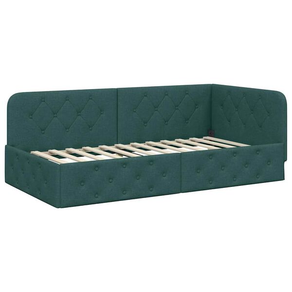 vidaXL Estrutura de Cama de Canto Verde Escuro 100 x 200 cm tecido
