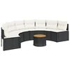 vidaXL Sof&aacute; de jardim com mesa e almofad&otilde;es semicircular vime PE preto