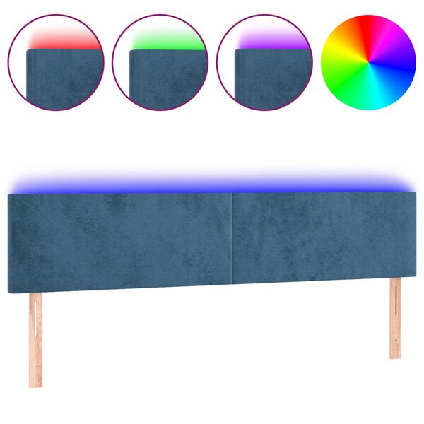 vidaXL Cabeceira de cama c/ luzes LED veludo 200x5x78/88cm azul-escuro