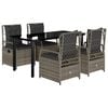 vidaXL 5 pcs conjunto de jantar p/ jardim c/ almofad&otilde;es vime PE cinza