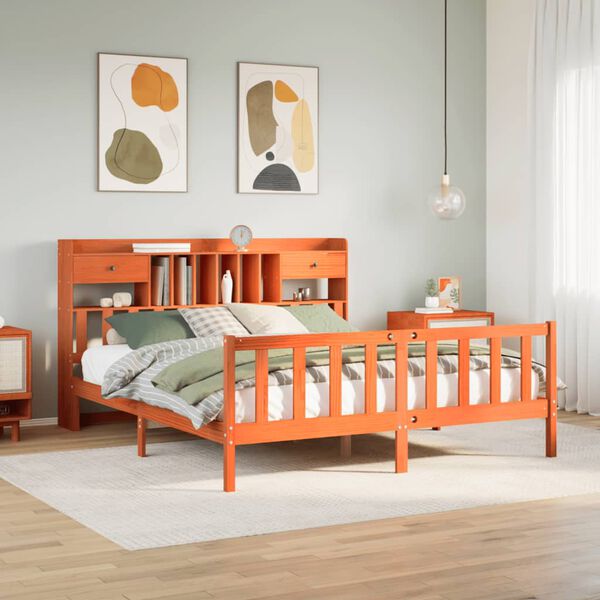 vidaXL Cama com estante sem colchão 200x200 cm pinho maciço