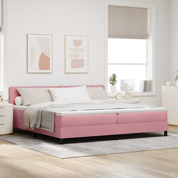 vidaXL Cama Box Spring LED com colch&atilde;o Rosa 200 x 200 cm Veludo